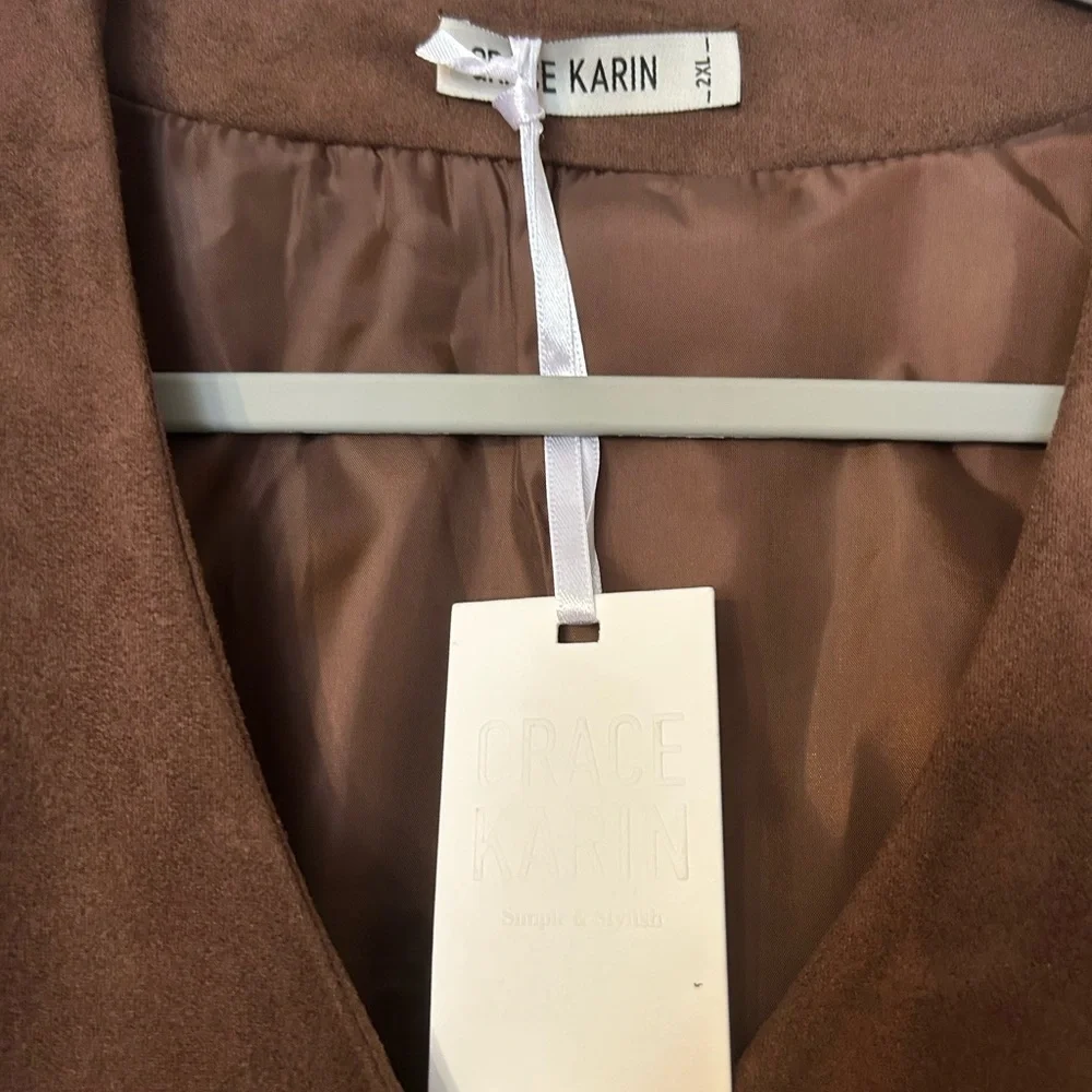 Grace Karin Brown Faux Suede Vest - Picture 4 of 5